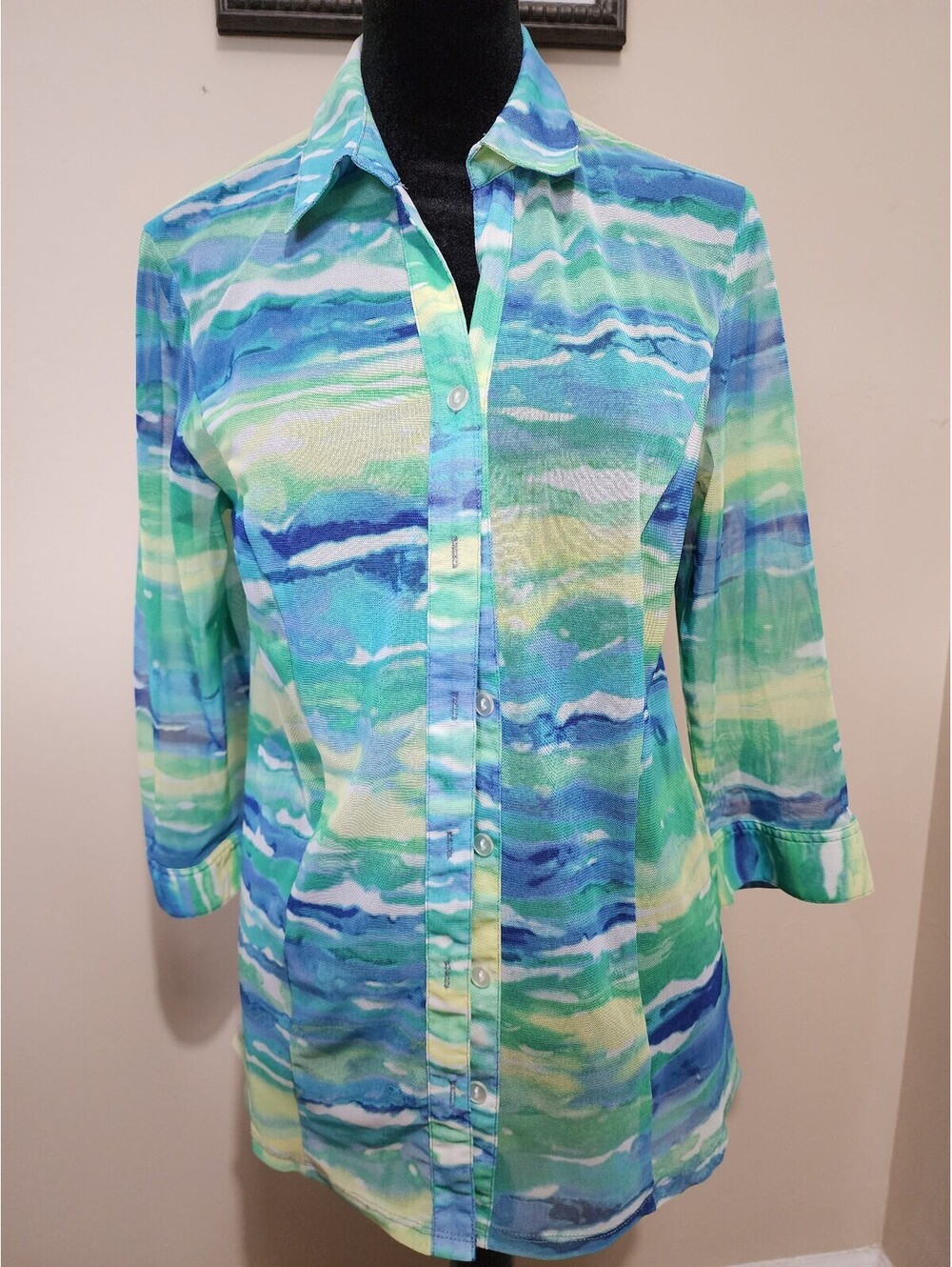 Chico's Women's Size 0 Watercolor Print Sheer Button-Down Shirt